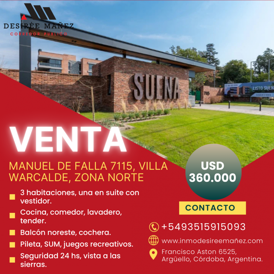 VENTA - Departamento en Complejo Suena, B° Villa Warcalde, Zona Norte, Cordoba.