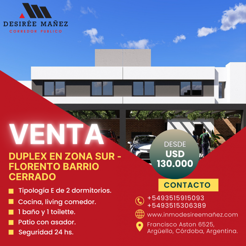 VENTA - Duplex 2 dormitorios Tipologia E en Zona Sur, Cordoba Capital.